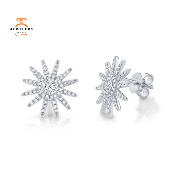 14KT GOLD 0.41 CTW DIAMOND PAVE SUN BURST EARRINGS