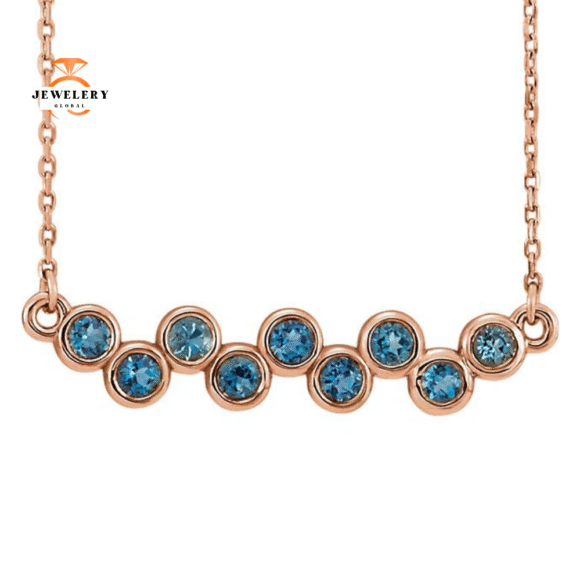 14KT GOLD 1/2 CTW AQUAMARINE BEZEL-SET BAR NECKLACE - Image 5