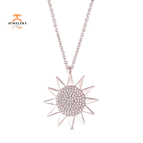 14KT GOLD 1/5 CTW DIAMOND SUN NECKLACE - Image 3