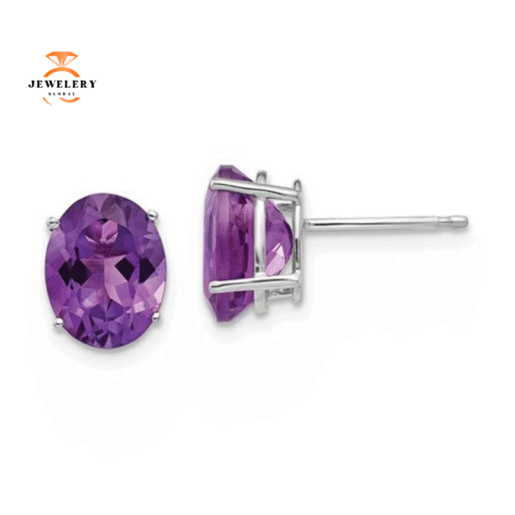 14KT GOLD 3.20 CTW OVAL AMETHYST EARRINGS