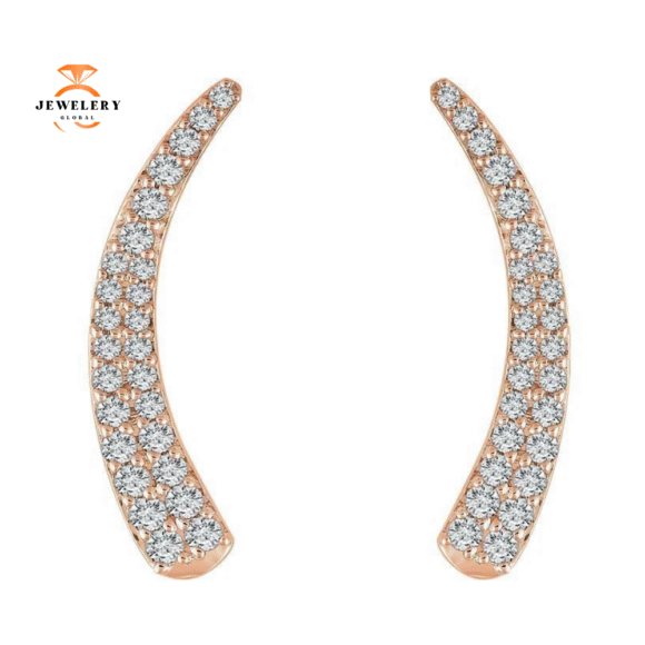 14KT GOLD 3/8 CTW ROUND DIAMOND EAR CLIMBER EARRINGS - Image 6