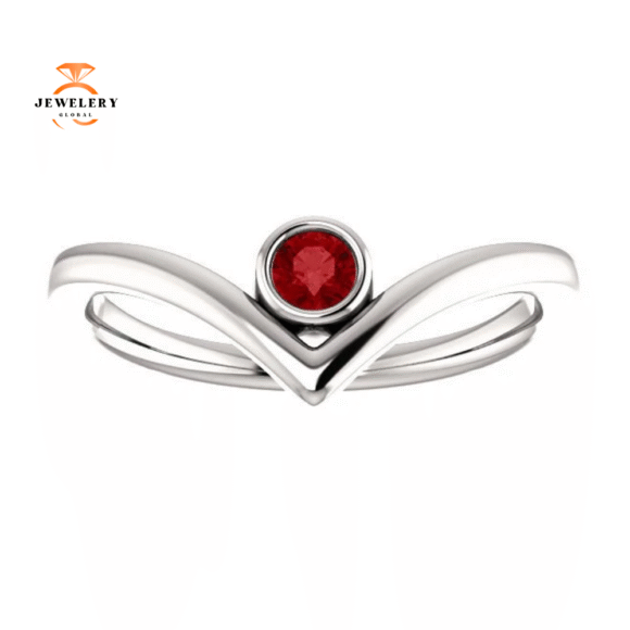 14KT GOLD GENUINE RUBY SOLITAIRE BEZEL-SET "V" RING - Image 6