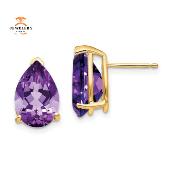14KT GOLD PEAR SHAPE AMETHYST EARRINGS - Image 3
