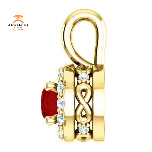 14KT Gold Ruby and Diamond Halo Pendant - Image 6