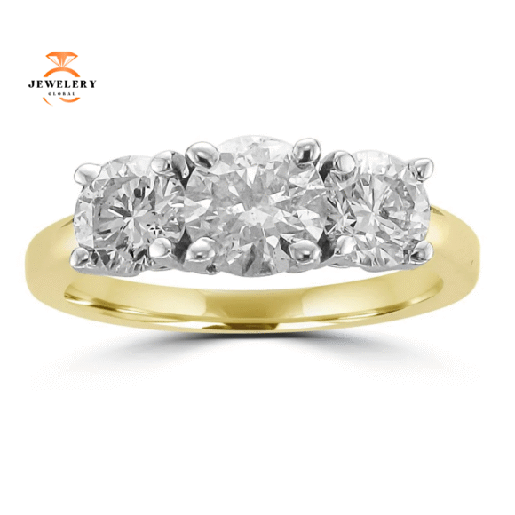 14KT Two-Tone Gold 1 1/2 CTW Diamond 3 Stone Ring