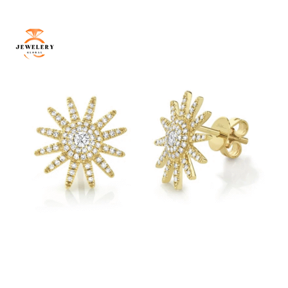 14KT GOLD 0.41 CTW DIAMOND PAVE SUN BURST EARRINGS - Image 3