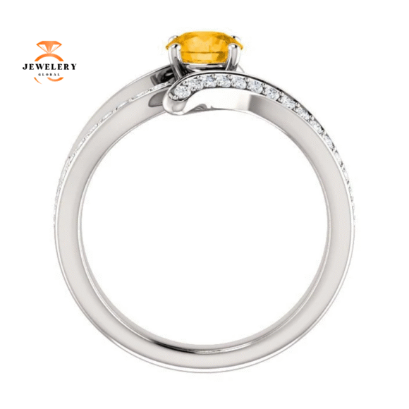 14KT GOLD 0.60 CT ROUND CITRINE & 3/8 CTW DIAMOND ACCENT RING - Image 2