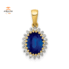 14KT GOLD 1.30 CTW & DIAMOND SAPPHIRE OVAL HALO PENDANT