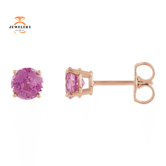 14KT GOLD 1/2 CTW ROUND PINK TOURMALINE STUD EARRINGS - Image 3