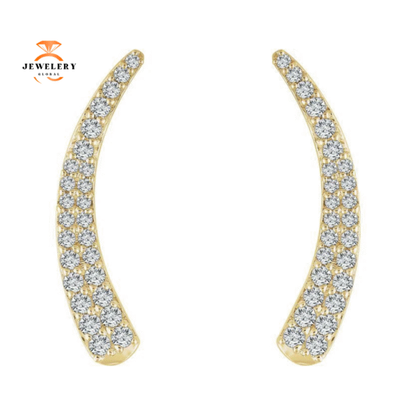 14KT GOLD 3/8 CTW ROUND DIAMOND EAR CLIMBER EARRINGS - Image 4