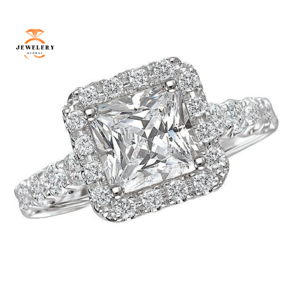 14KT GOLD 8/10 CTW DIAMOND SQUARE HALO SETTING FOR 1 CT PRINCESS