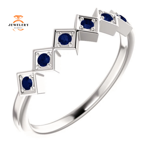 14KT GOLD BLUE SAPPHIRE STACKABLE RING - Image 4