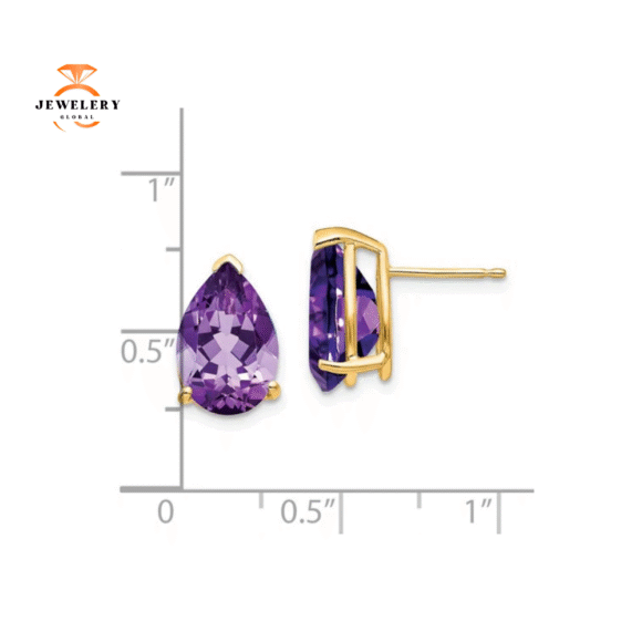 14KT GOLD PEAR SHAPE AMETHYST EARRINGS - Image 4