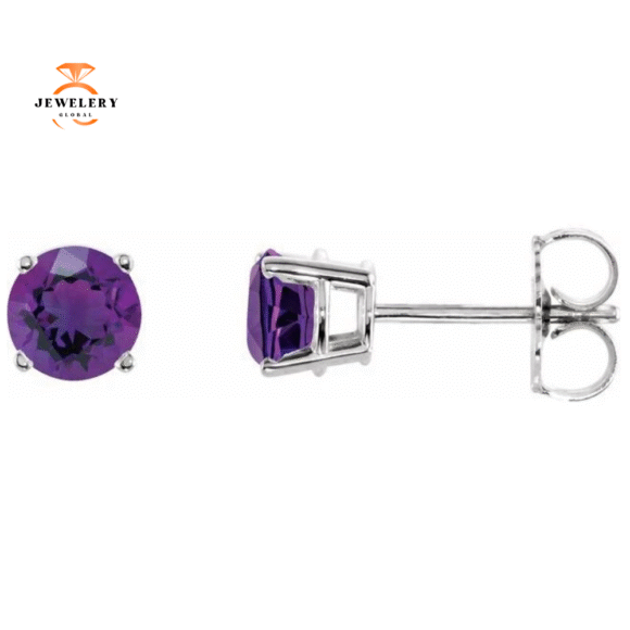 14KT GOLD ROUND AMETHYST EARRINGS