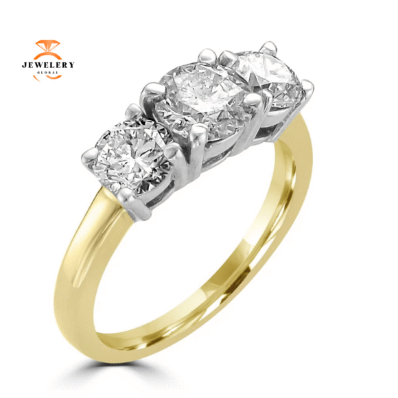 14KT Two-Tone Gold 1 1/2 CTW Diamond 3 Stone Ring - Image 3