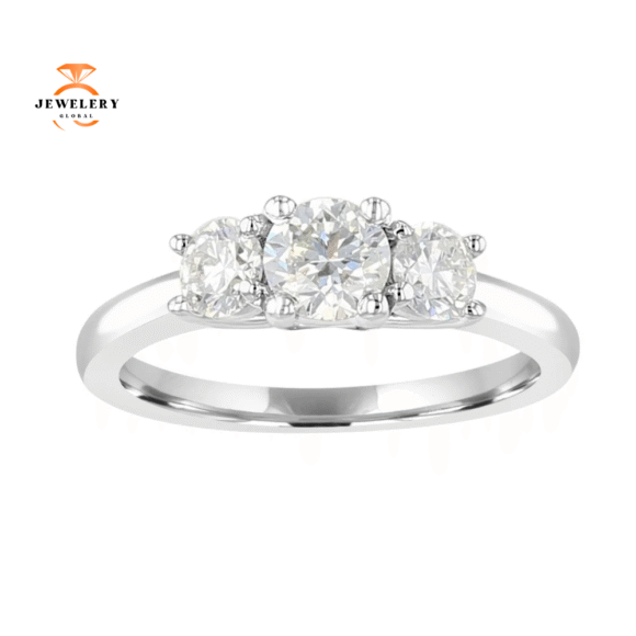 14KT WHITE 1 CARAT DIAMOND 3 STONE RING