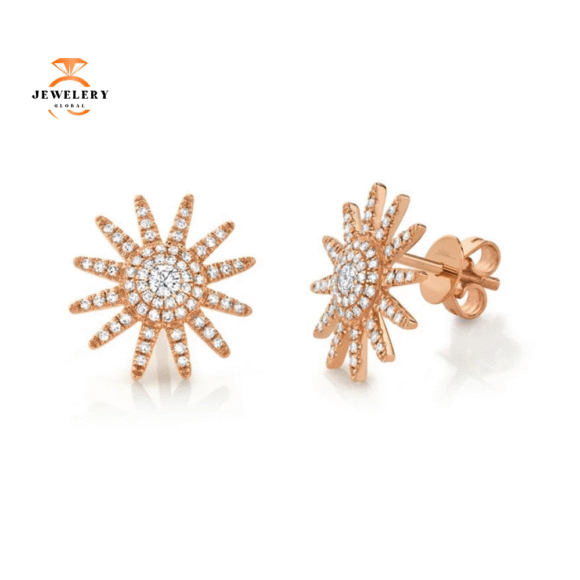 14KT GOLD 0.41 CTW DIAMOND PAVE SUN BURST EARRINGS - Image 2
