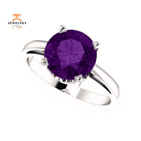 14KT GOLD 1.75 CT ROUND AMETHYST RING - Image 2
