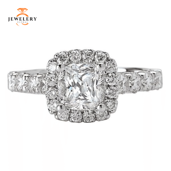 14KT 3/4 CTW DIAMOND CUSHION HALO SETTING FOR CUSHION OR ROUND - Image 10