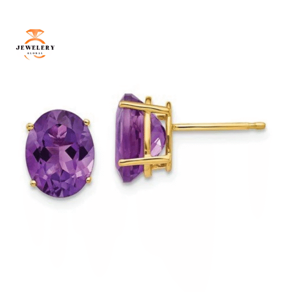 14KT GOLD 3.20 CTW OVAL AMETHYST EARRINGS - Image 3