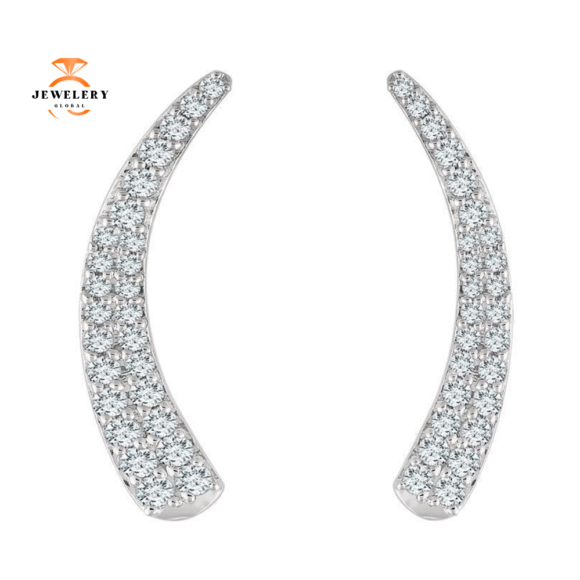14KT GOLD 3/8 CTW ROUND DIAMOND EAR CLIMBER EARRINGS - Image 2