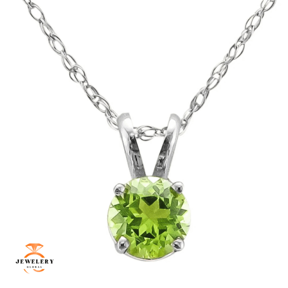 14KT GOLD .50 CT ROUND PERIDOT SOLITAIRE NECKLACE