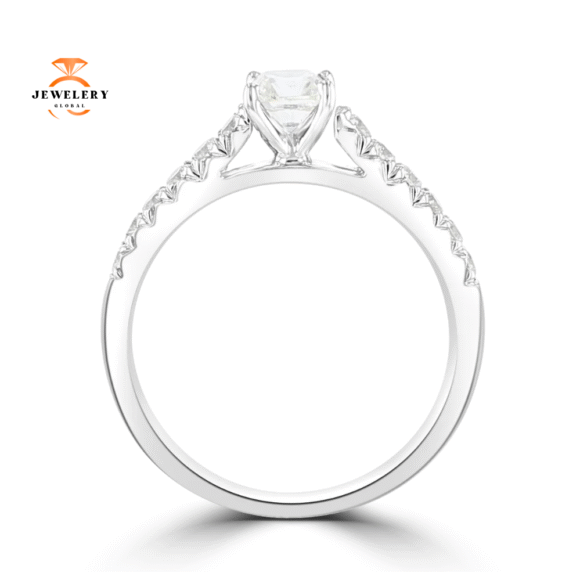 14KT White Gold 3/4 CTW Cushion Diamond Cathedral Ring - Image 3