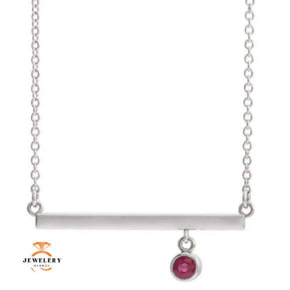 14KT GOLD RUBY BEZEL-SET 18" BAR NECKLACE