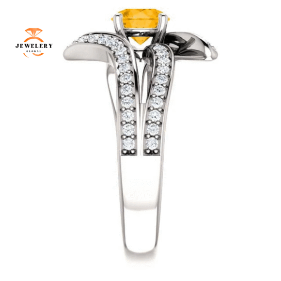 14KT GOLD 0.60 CT ROUND CITRINE & 3/8 CTW DIAMOND ACCENT RING - Image 4