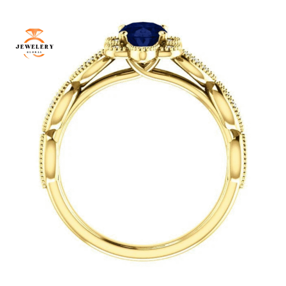 14KT GOLD 1.00 CT OVAL SAPPHIRE AND DIAMOND MILGRAIN RING - Image 14