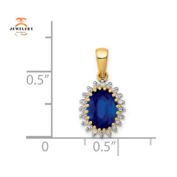 14KT GOLD 1.30 CTW & DIAMOND SAPPHIRE OVAL HALO PENDANT - Image 3