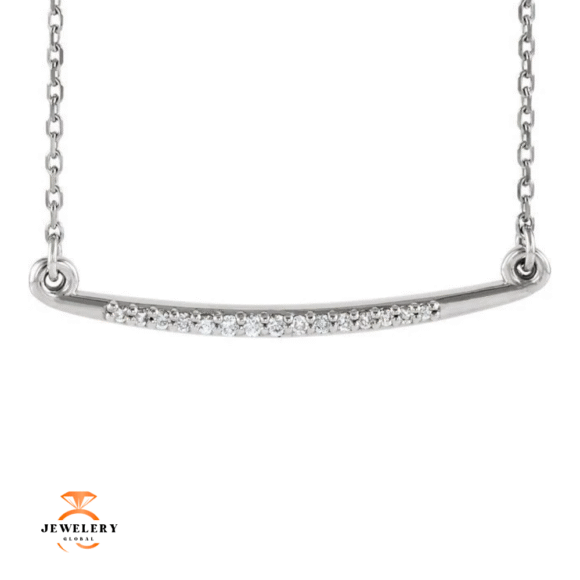 14KT Gold 1/20 CTW Diamond Curved Bar Necklace