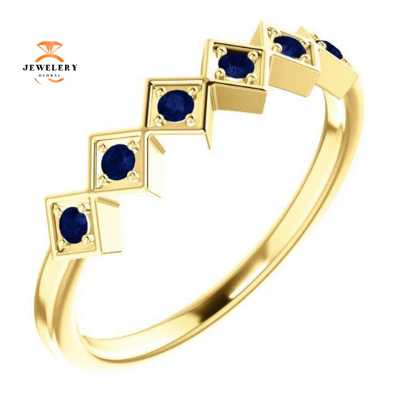 14KT GOLD BLUE SAPPHIRE STACKABLE RING - Image 6