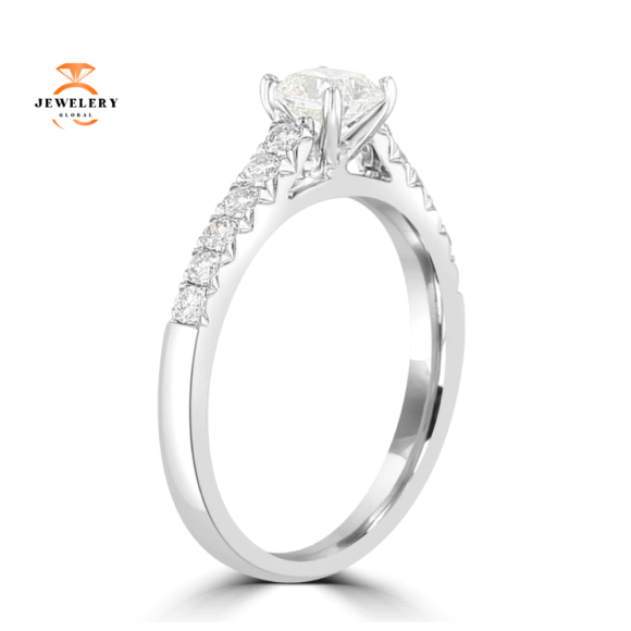 14KT White Gold 3/4 CTW Cushion Diamond Cathedral Ring - Image 2
