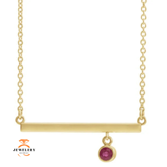 14KT GOLD RUBY BEZEL-SET 18" BAR NECKLACE - Image 2