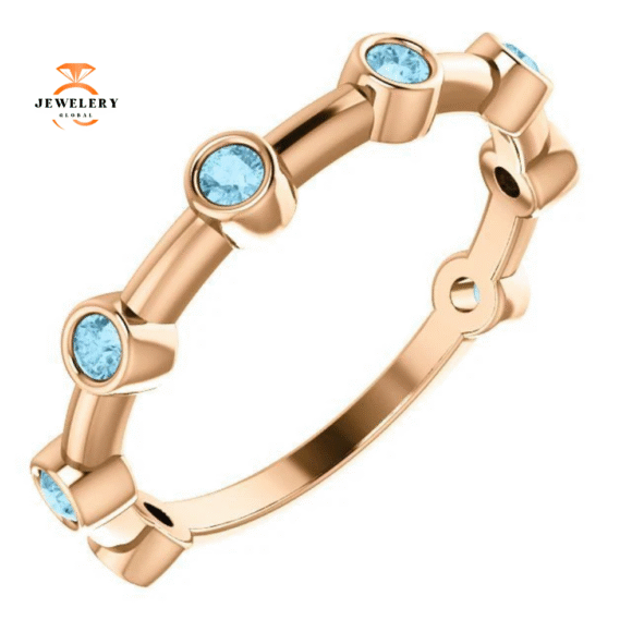 14KT GOLD 0.32 CTW AQUAMARINE BEZEL-SET STACKABLE RING