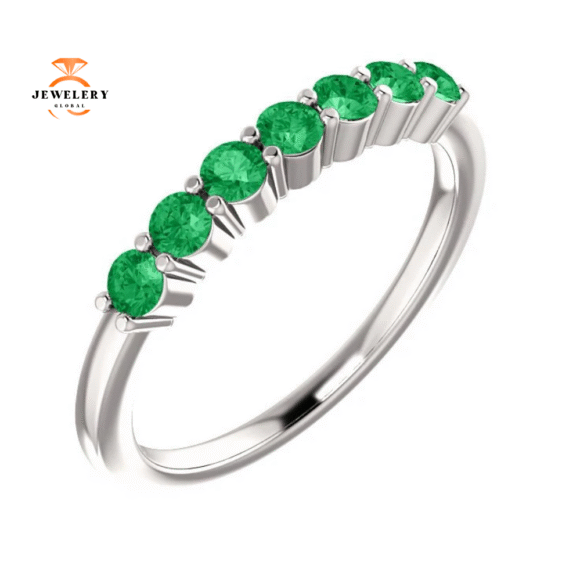 14KT GOLD 0.42 CTW EMERALD SHARED PRONG 7 STONE RING
