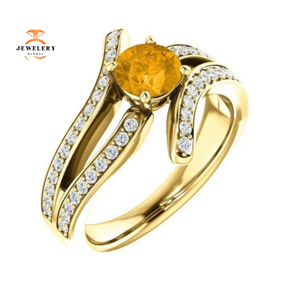 14KT GOLD 0.60 CT ROUND CITRINE & 3/8 CTW DIAMOND ACCENT RING - Image 9