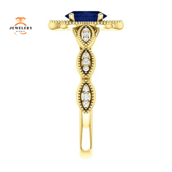 14KT GOLD 1.00 CT OVAL SAPPHIRE AND DIAMOND MILGRAIN RING - Image 15