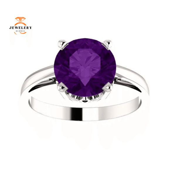 14KT GOLD 1.75 CT ROUND AMETHYST RING