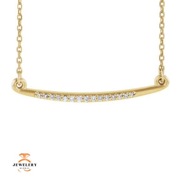 14KT Gold 1/20 CTW Diamond Curved Bar Necklace - Image 2