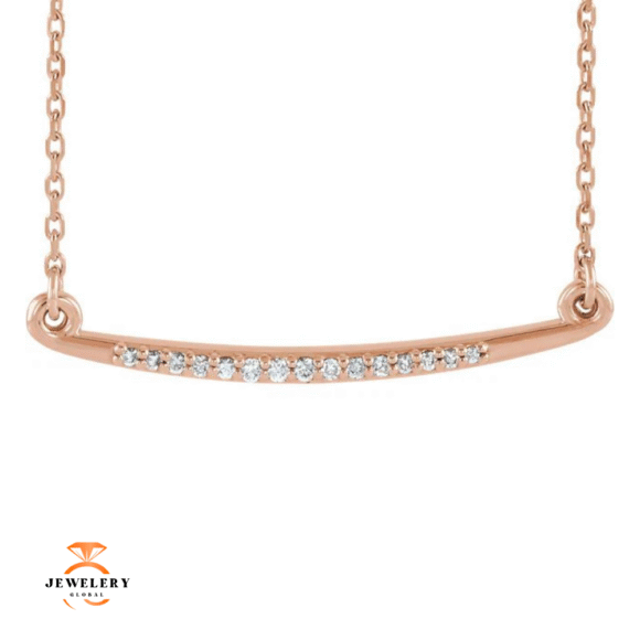 14KT Gold 1/20 CTW Diamond Curved Bar Necklace - Image 3