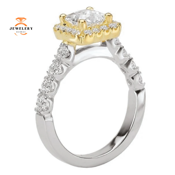14KT GOLD 8/10 CTW DIAMOND SQUARE HALO SETTING FOR 1 CT PRINCESS - Image 4