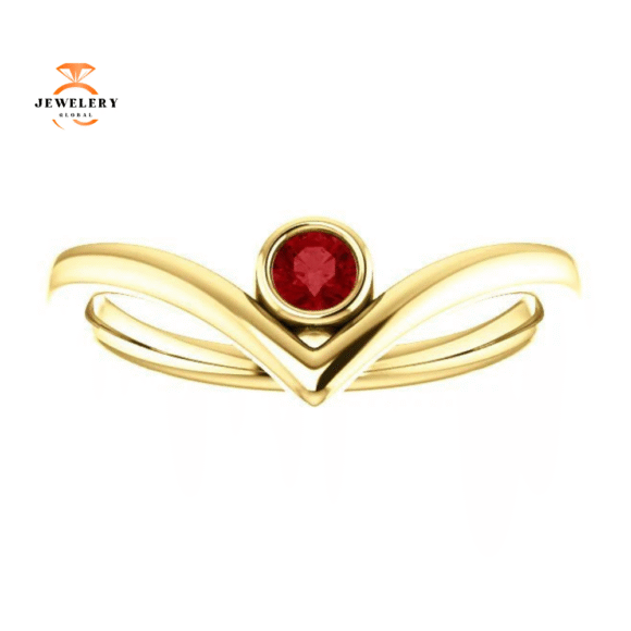 14KT GOLD GENUINE RUBY SOLITAIRE BEZEL-SET "V" RING - Image 10