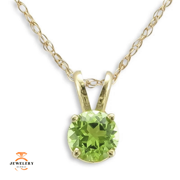 14KT GOLD .50 CT ROUND PERIDOT SOLITAIRE NECKLACE - Image 3