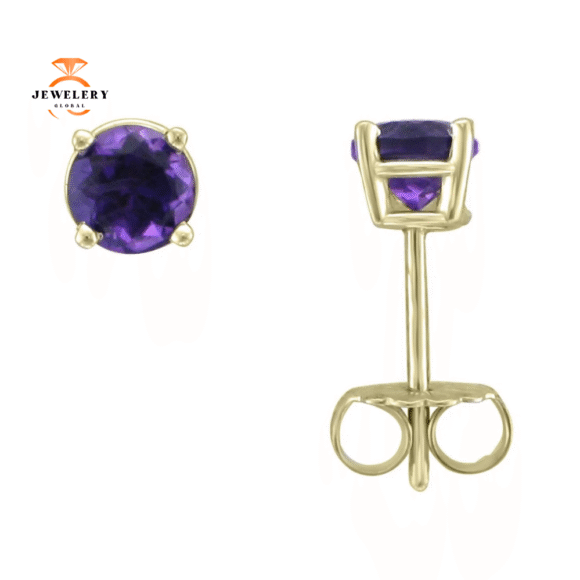 14KT GOLD ROUND AMETHYST EARRINGS - Image 4