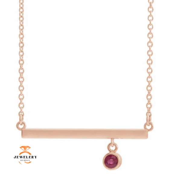 14KT GOLD RUBY BEZEL-SET 18" BAR NECKLACE - Image 3