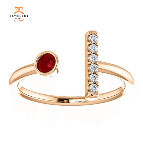 14KT GOLD 0.16 CT RUBY & .06 CTW DIAMOND BEZEL BAR RING - Image 2