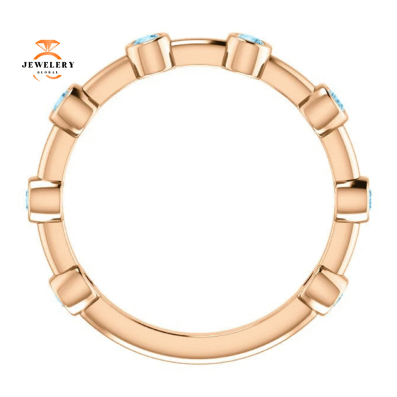14KT GOLD 0.32 CTW AQUAMARINE BEZEL-SET STACKABLE RING - Image 2