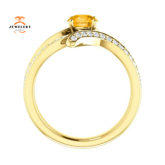 14KT GOLD 0.60 CT ROUND CITRINE & 3/8 CTW DIAMOND ACCENT RING - Image 10